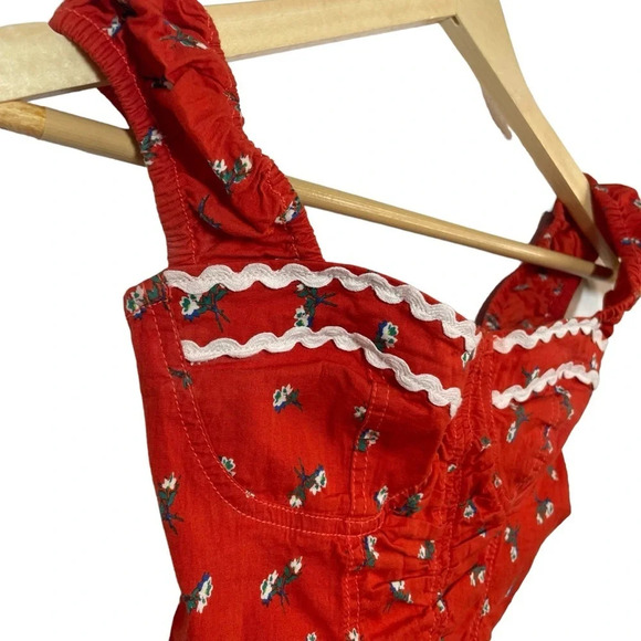 Urban Outfitters Selena Ruched Corset Floral Crop Top in Red Size XS - Picture 9 of 13